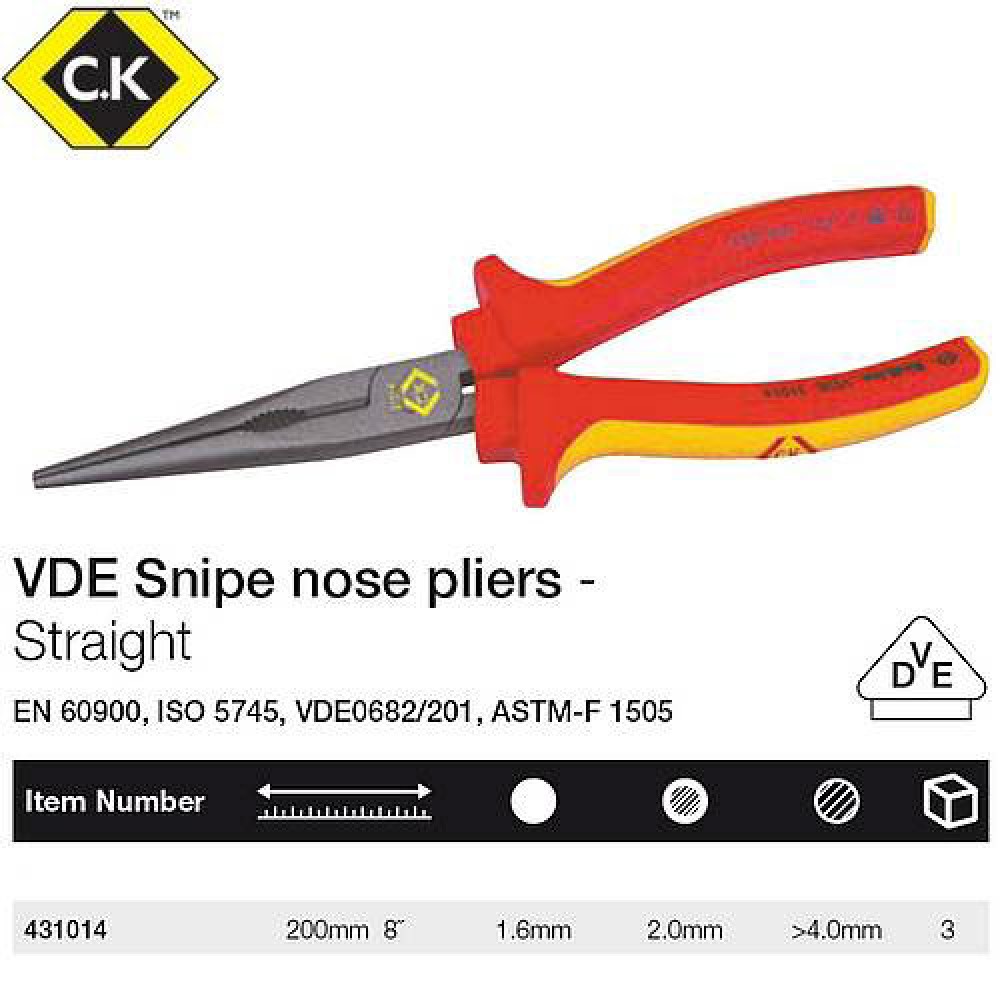 CK 431014 PINCE &frac12; RONDE VDE 200MM
