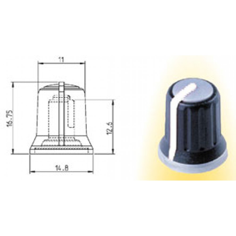 BOUTONS POUR AXE DE 6MM LISSE NOIR/JAUNE