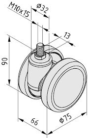 0.0.605.45 Roulette pivotante D75 PA/NA/NA
